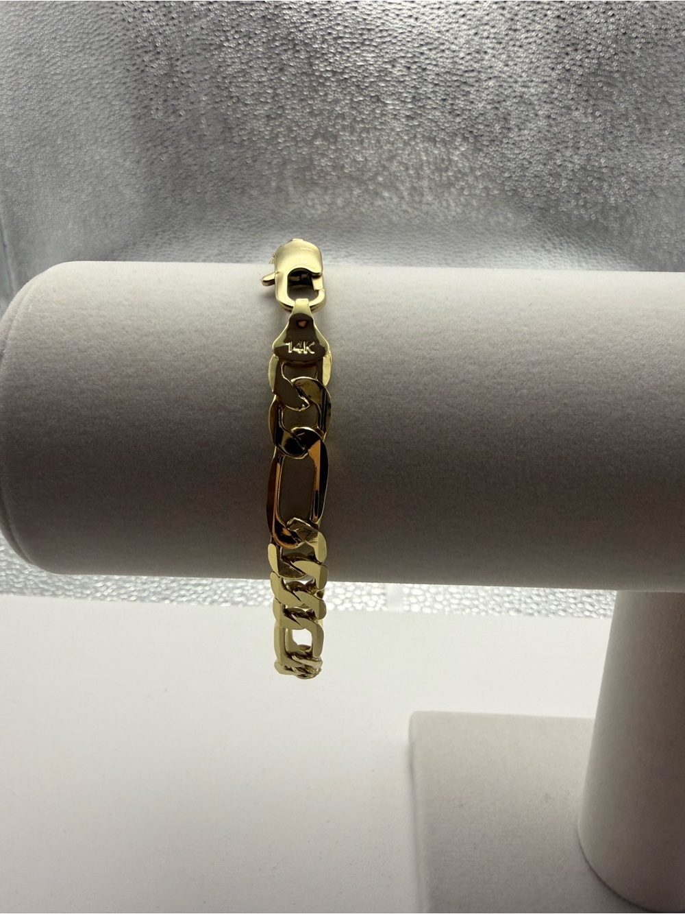 7 Inch Figaro Link Bracelet – 8 MM, 18k dipped, 14k stamped.